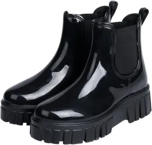 Women's Ankle Rain Boots Waterproof Chelsea Boots, Short Rain Boots for Women and Waterproof Garden Shoes for Outdoor Work (Black,5-5.5)