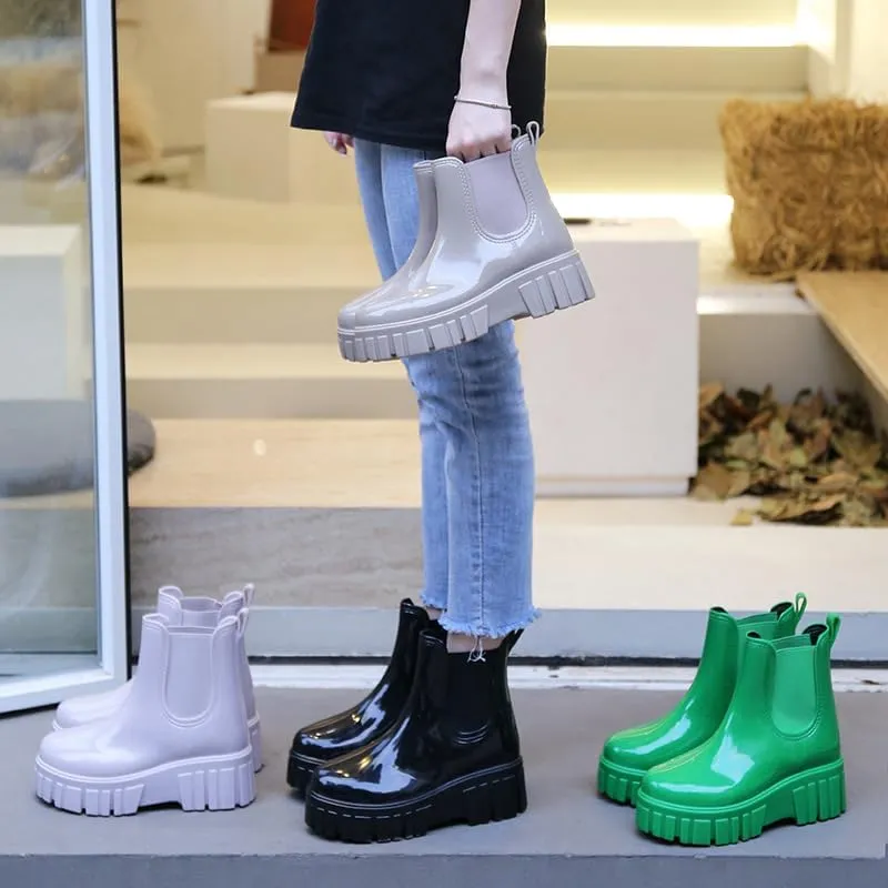 Women's Ankle Rain Boots Waterproof Chelsea Boots, Short Rain Boots for Women and Waterproof Garden Shoes for Outdoor Work (Black,5-5.5)