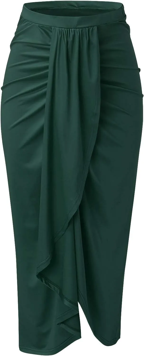 Womens Asymmetrical Solid Split Wrap High Low Casual Pleated Maxi Skirt Holiday Skirt High Rise Summer Skirt 2023