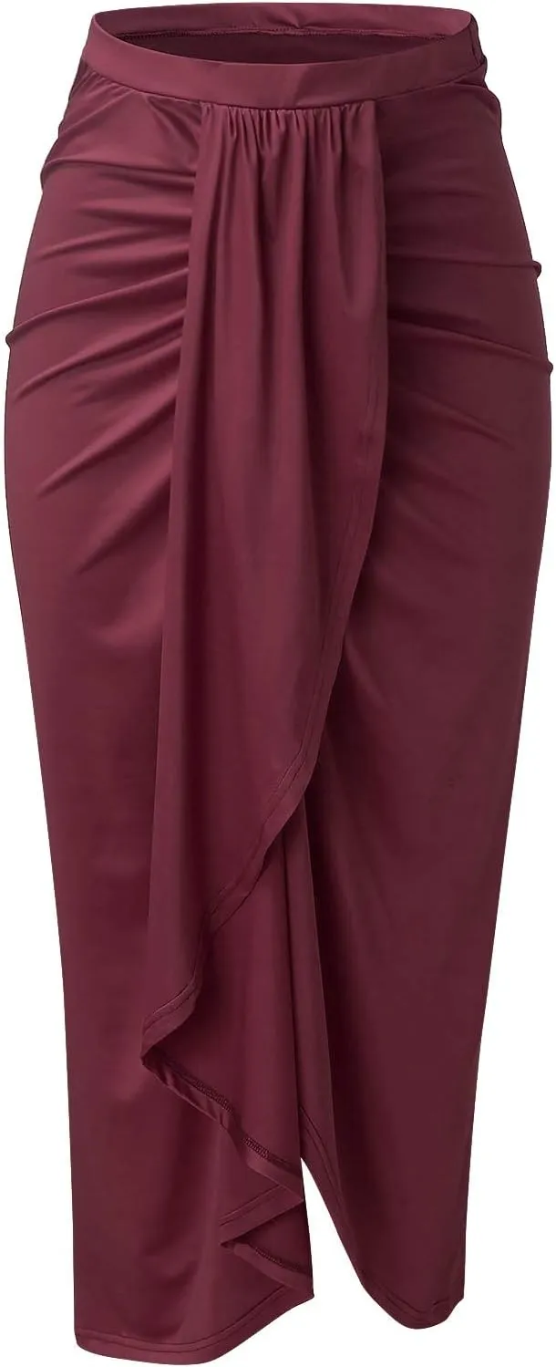Womens Asymmetrical Solid Split Wrap High Low Casual Pleated Maxi Skirt Holiday Skirt High Rise Summer Skirt 2023