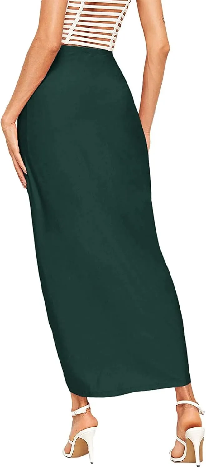 Womens Asymmetrical Solid Split Wrap High Low Casual Pleated Maxi Skirt Holiday Skirt High Rise Summer Skirt 2023