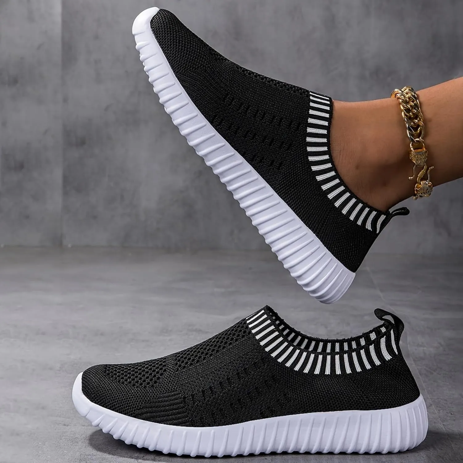 Women's Athletic Walking Shoes Slip On Casual Mesh Comfortable Tennis Workout Sneakers Shoes Sneakers Running Laceless Breathable Lightweight Mesh Knit Sock Glitter Rhinestone Jazz Latin Dance