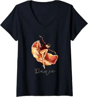 Womens Ballet Ballerina Toe Dancing Ballet Shoes V-Neck T-Shirt