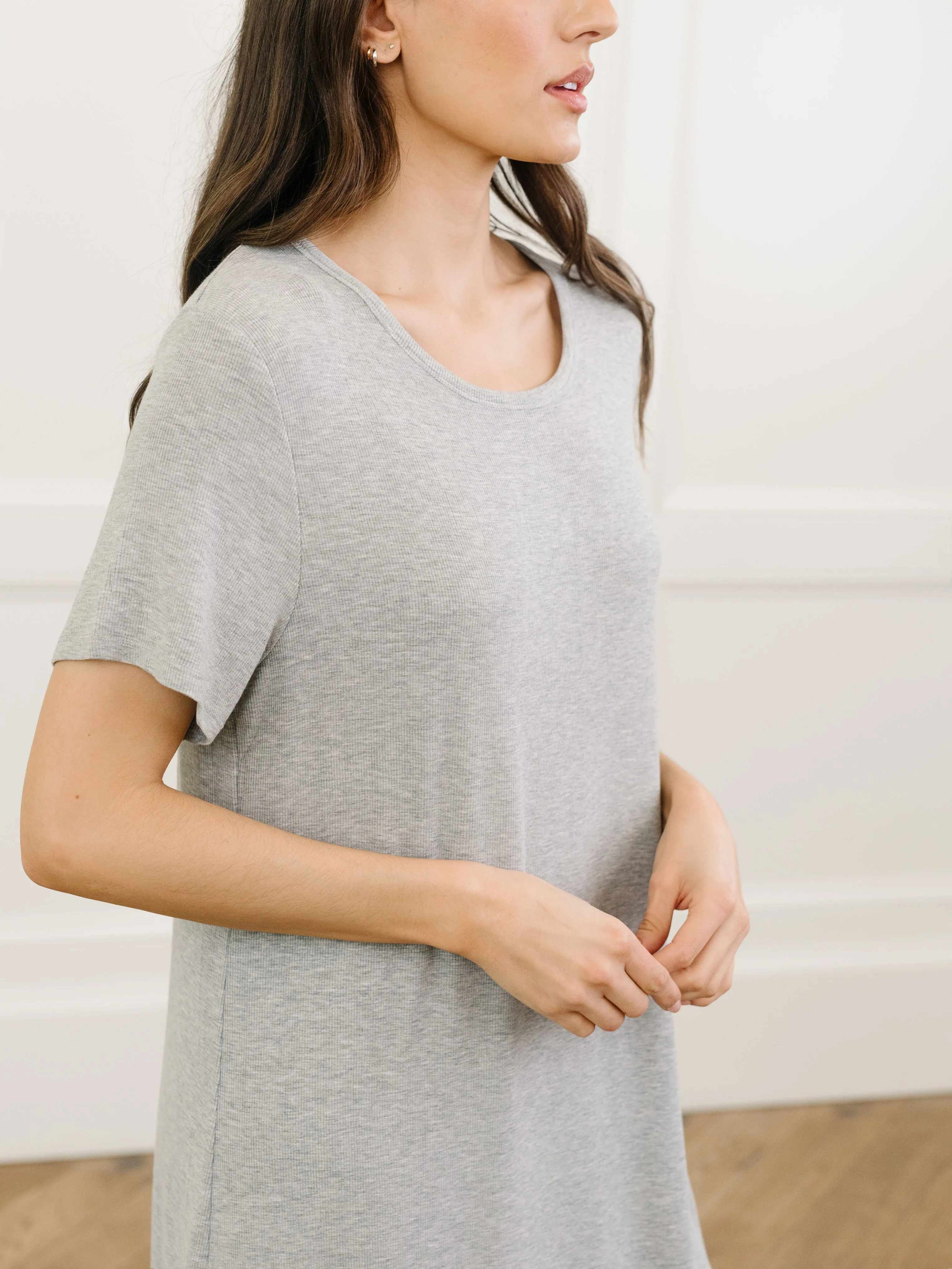 Womens Bamboo Rib-Knit Boyfriend Sleep Dress