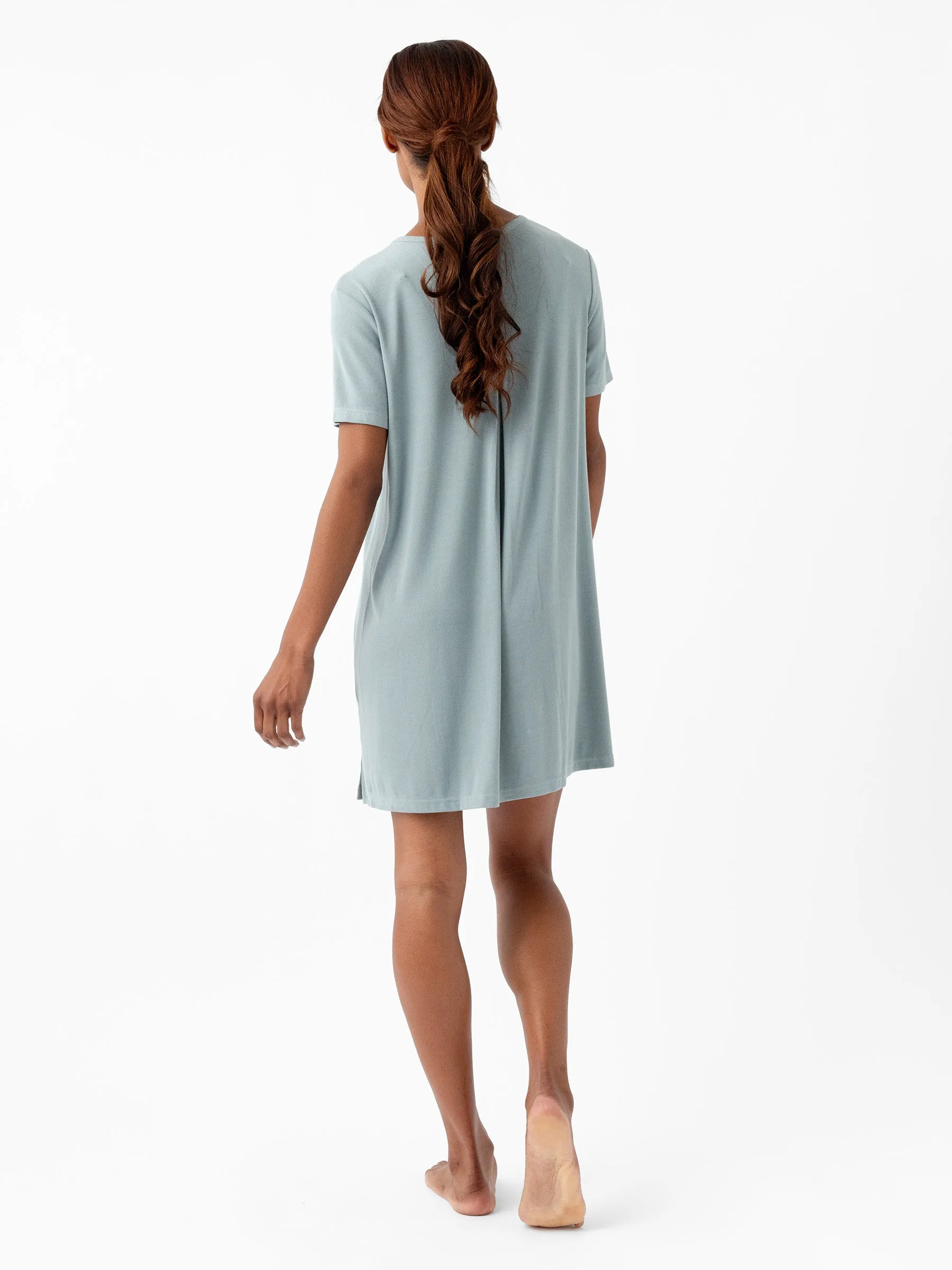 Womens Bamboo Rib-Knit Boyfriend Sleep Dress