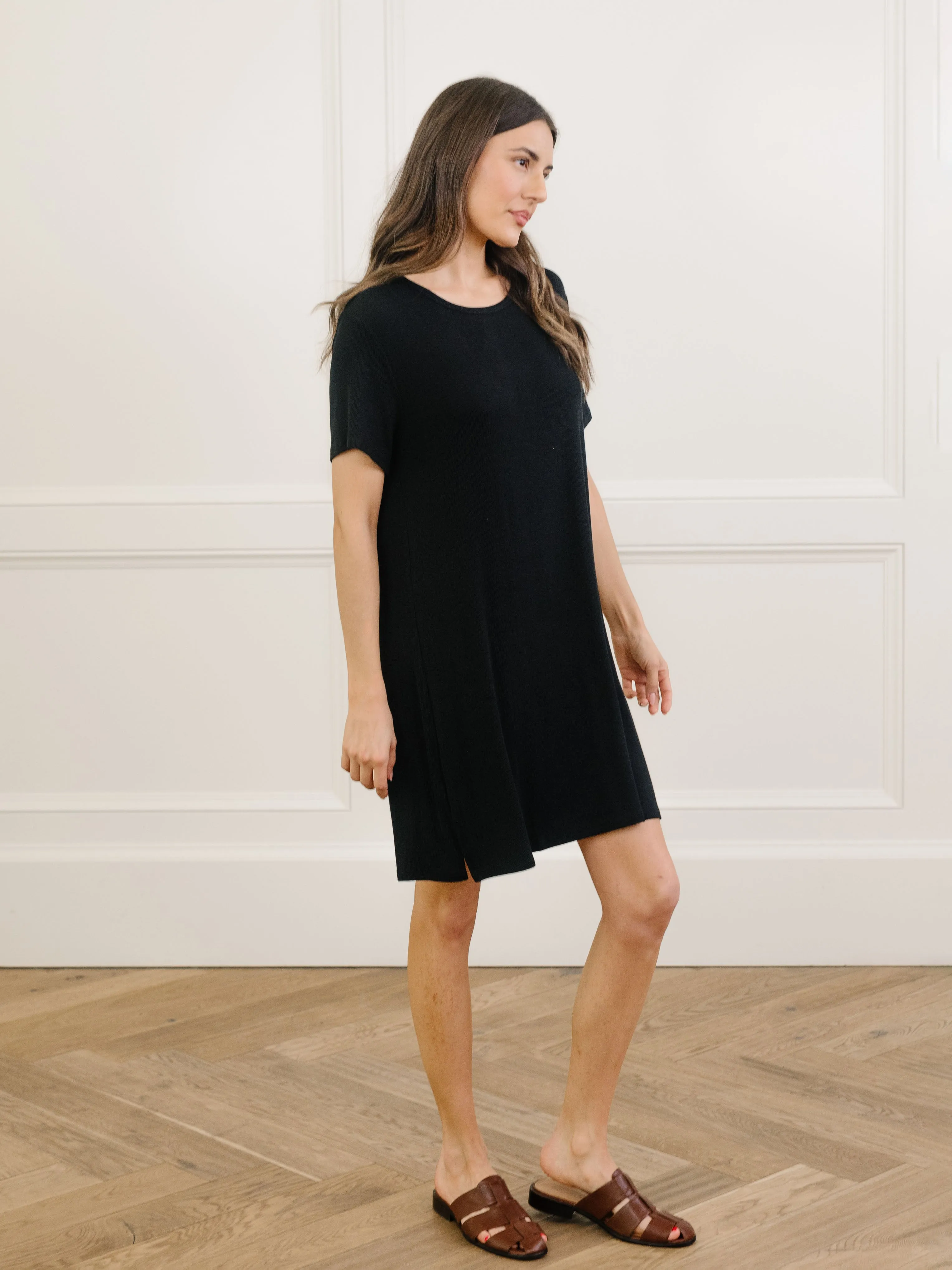 Womens Bamboo Rib-Knit Boyfriend Sleep Dress