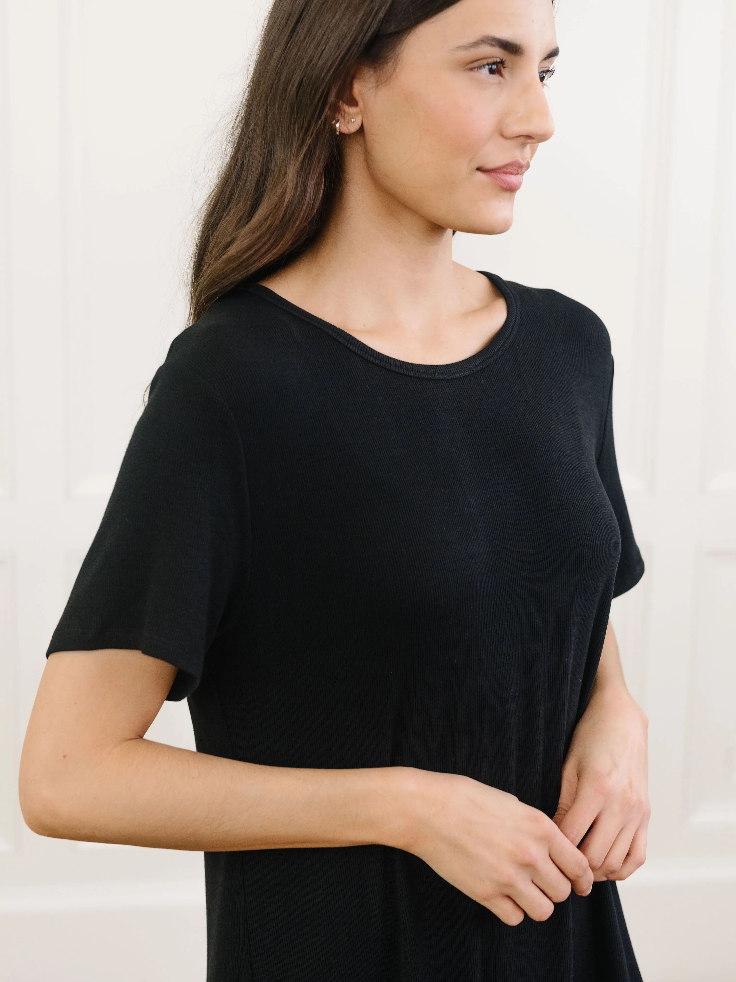 Womens Bamboo Rib-Knit Boyfriend Sleep Dress
