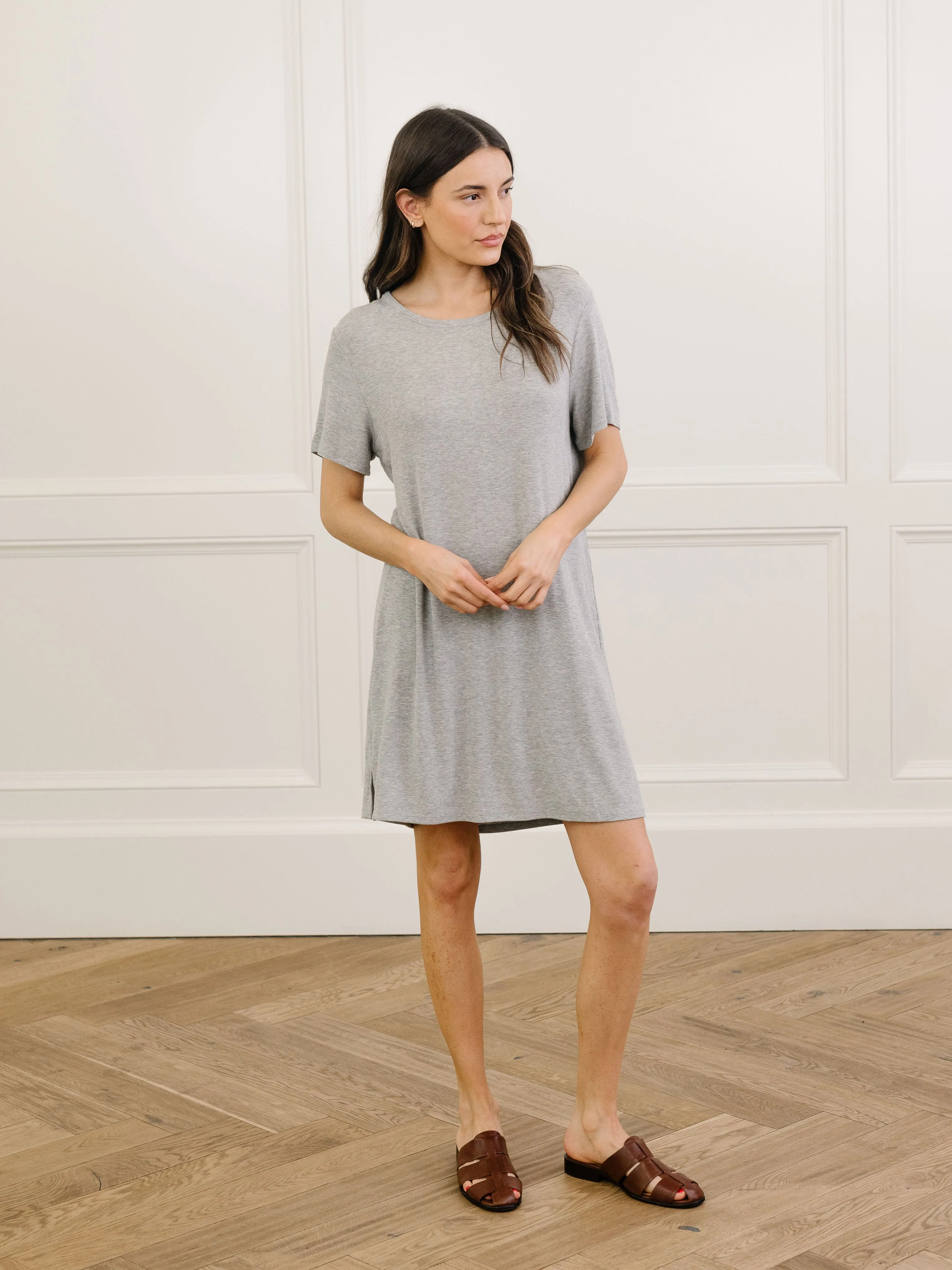 Womens Bamboo Rib-Knit Boyfriend Sleep Dress