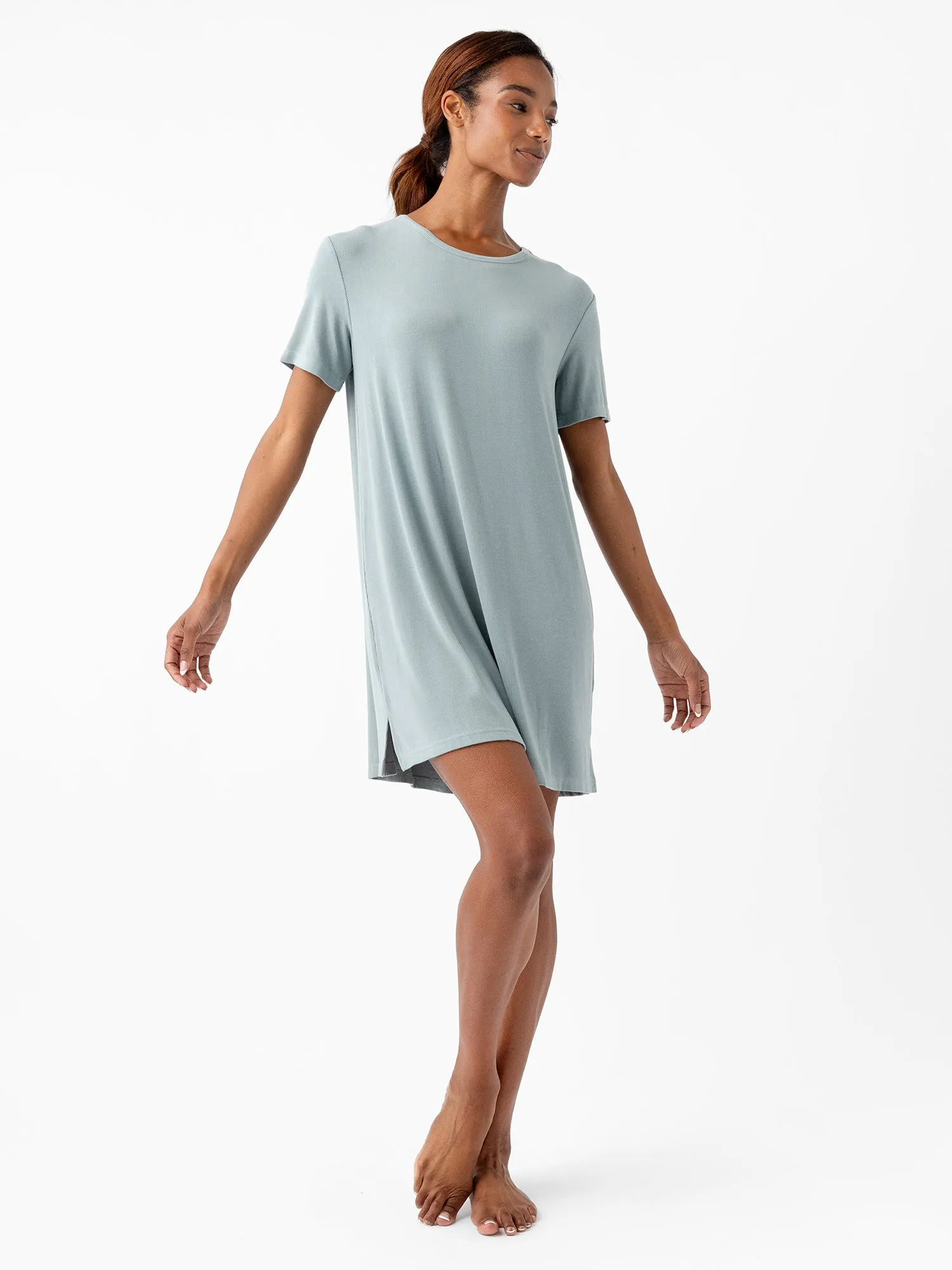 Womens Bamboo Rib-Knit Boyfriend Sleep Dress