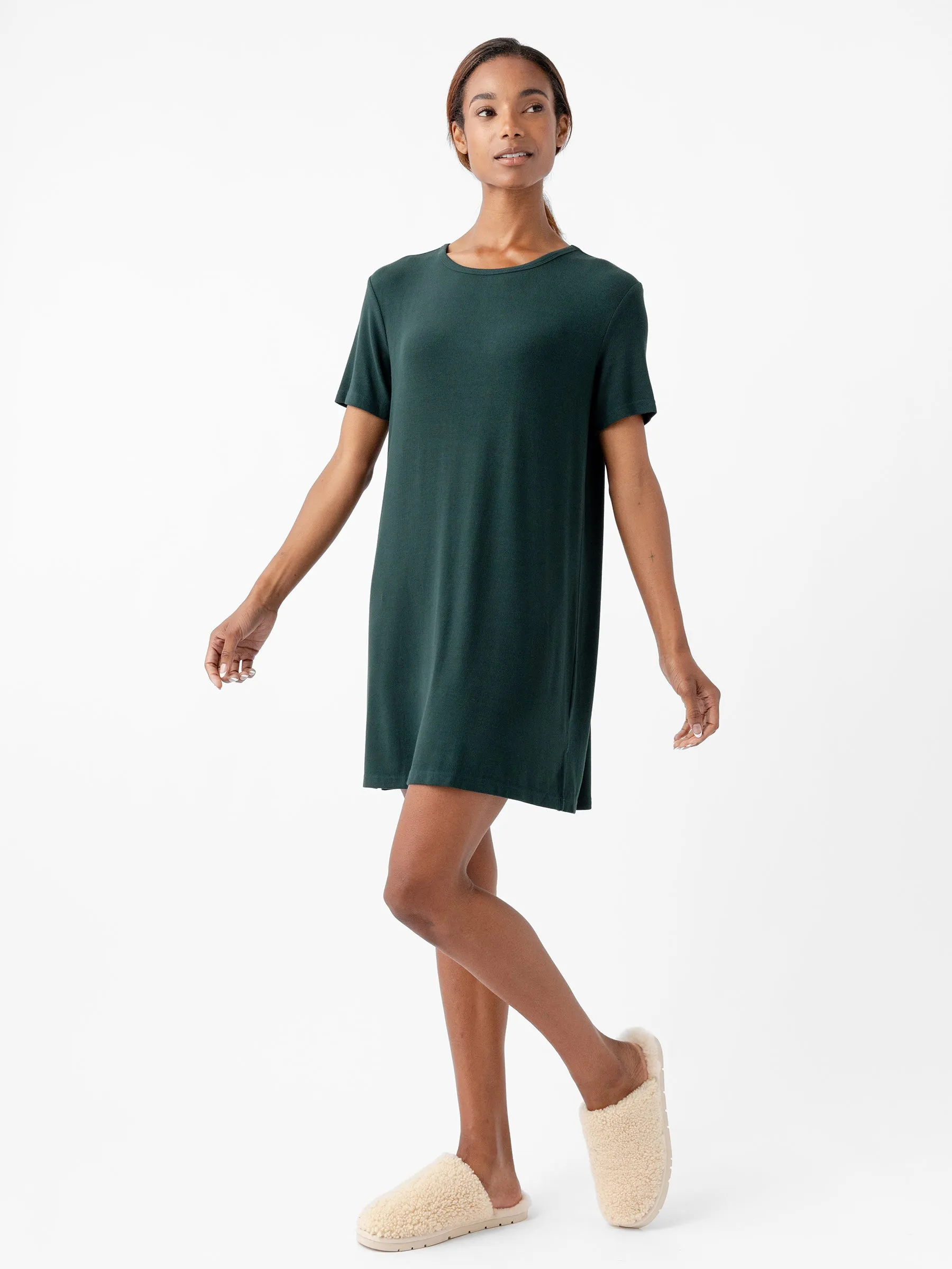 Womens Bamboo Rib-Knit Boyfriend Sleep Dress