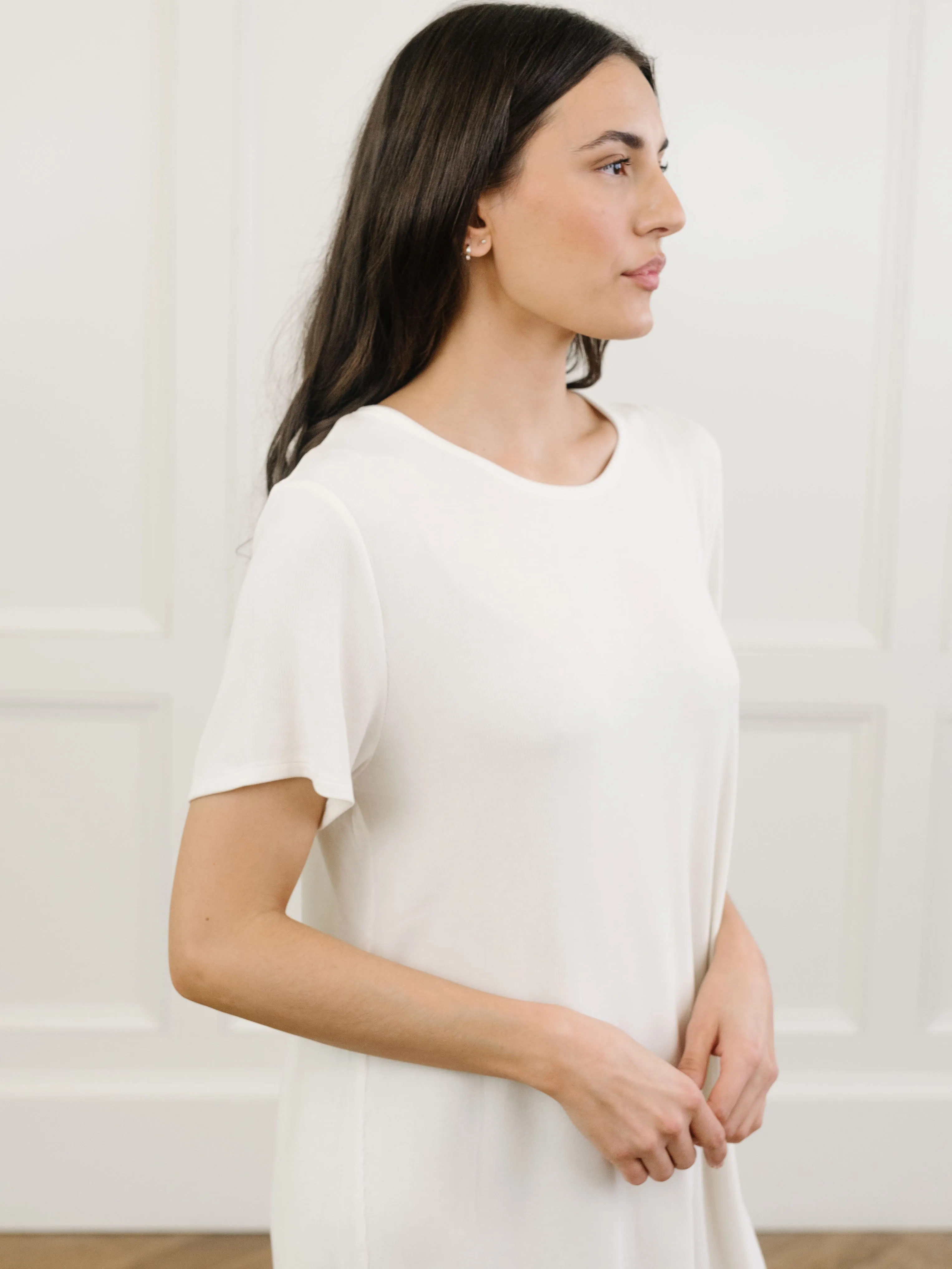 Womens Bamboo Rib-Knit Boyfriend Sleep Dress