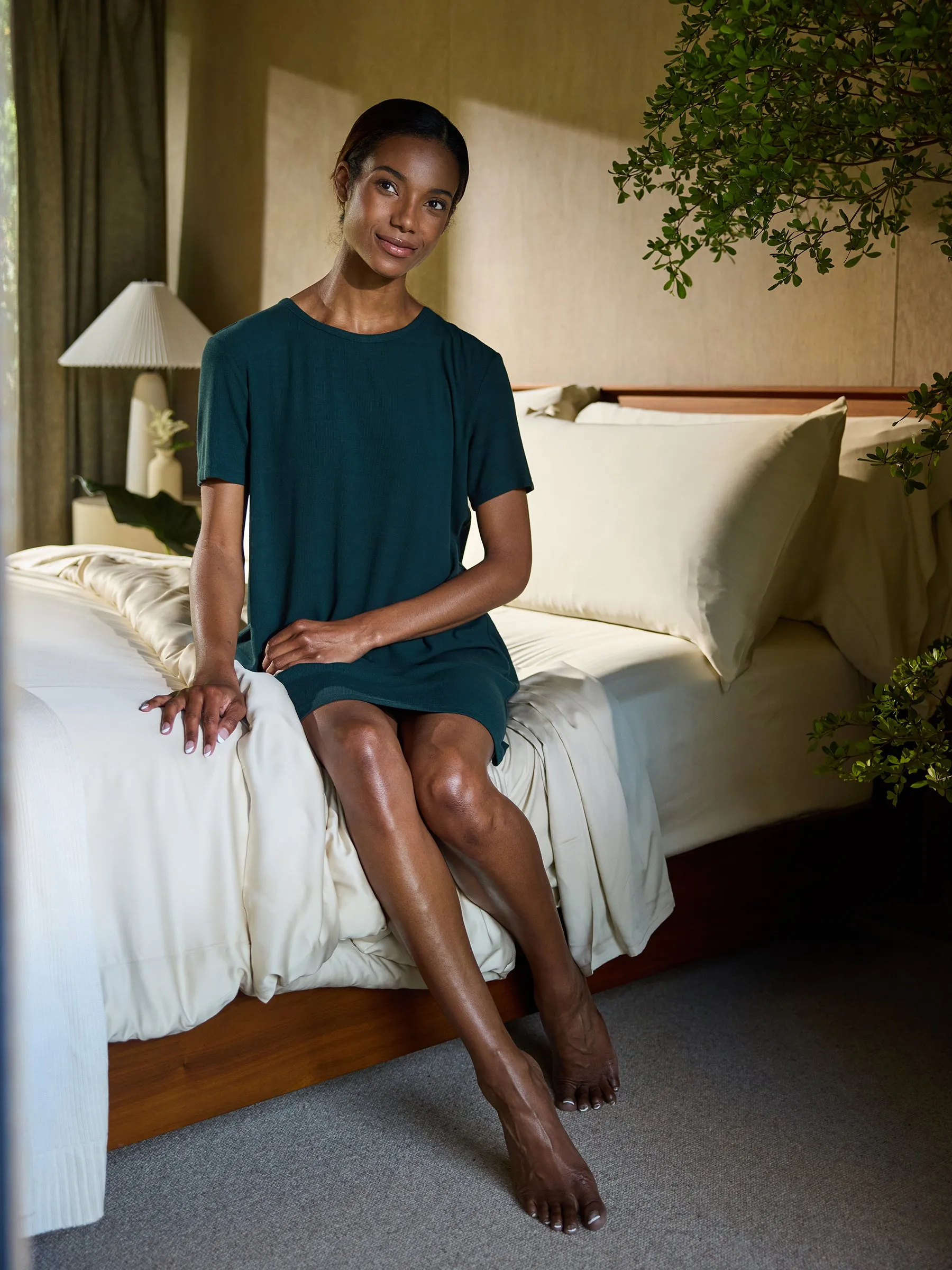 Womens Bamboo Rib-Knit Boyfriend Sleep Dress