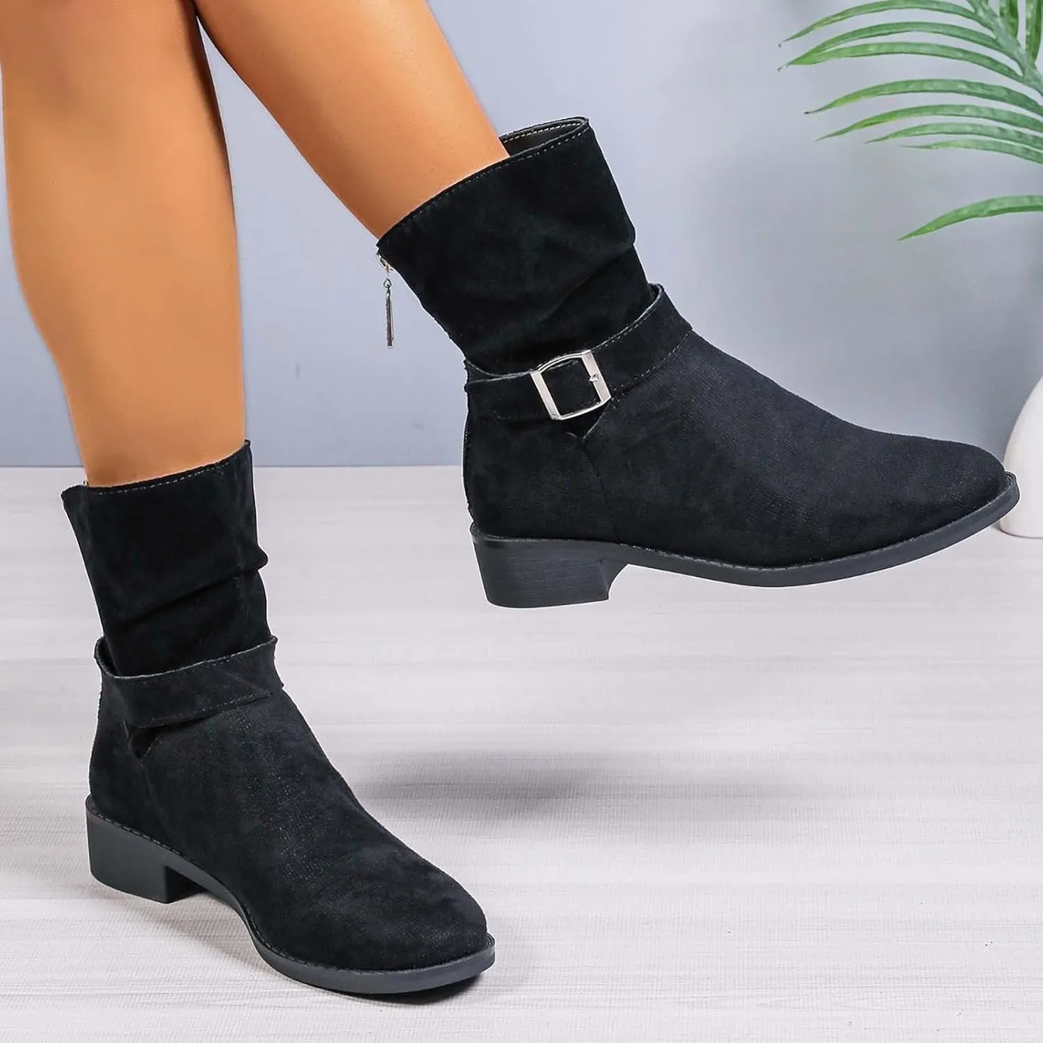 Womens Booties Low Heel Black Work Boots Women Botines Negros Para Mujer Black Boots for Women Black Wedge Ankle Boots for Women Womens Wide Toe Box Ankle Booties