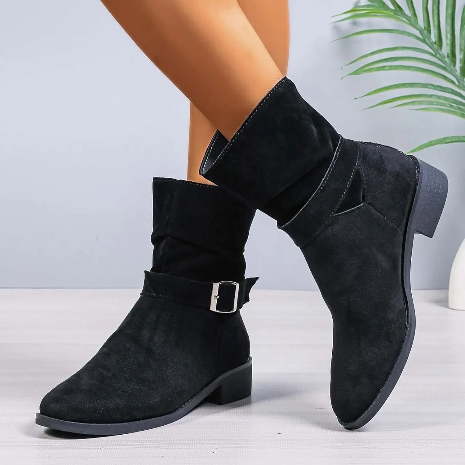 Womens Booties Low Heel Black Work Boots Women Botines Negros Para Mujer Black Boots for Women Black Wedge Ankle Boots for Women Womens Wide Toe Box Ankle Booties