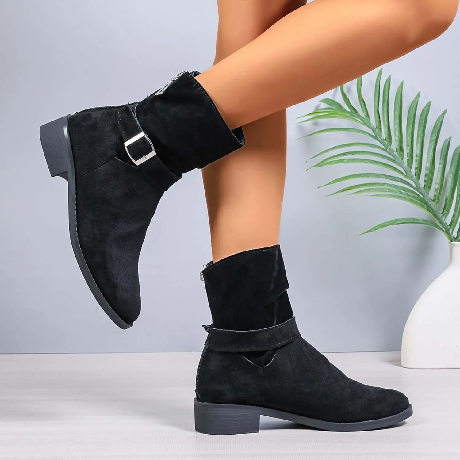 Womens Booties Low Heel Black Work Boots Women Botines Negros Para Mujer Black Boots for Women Black Wedge Ankle Boots for Women Womens Wide Toe Box Ankle Booties