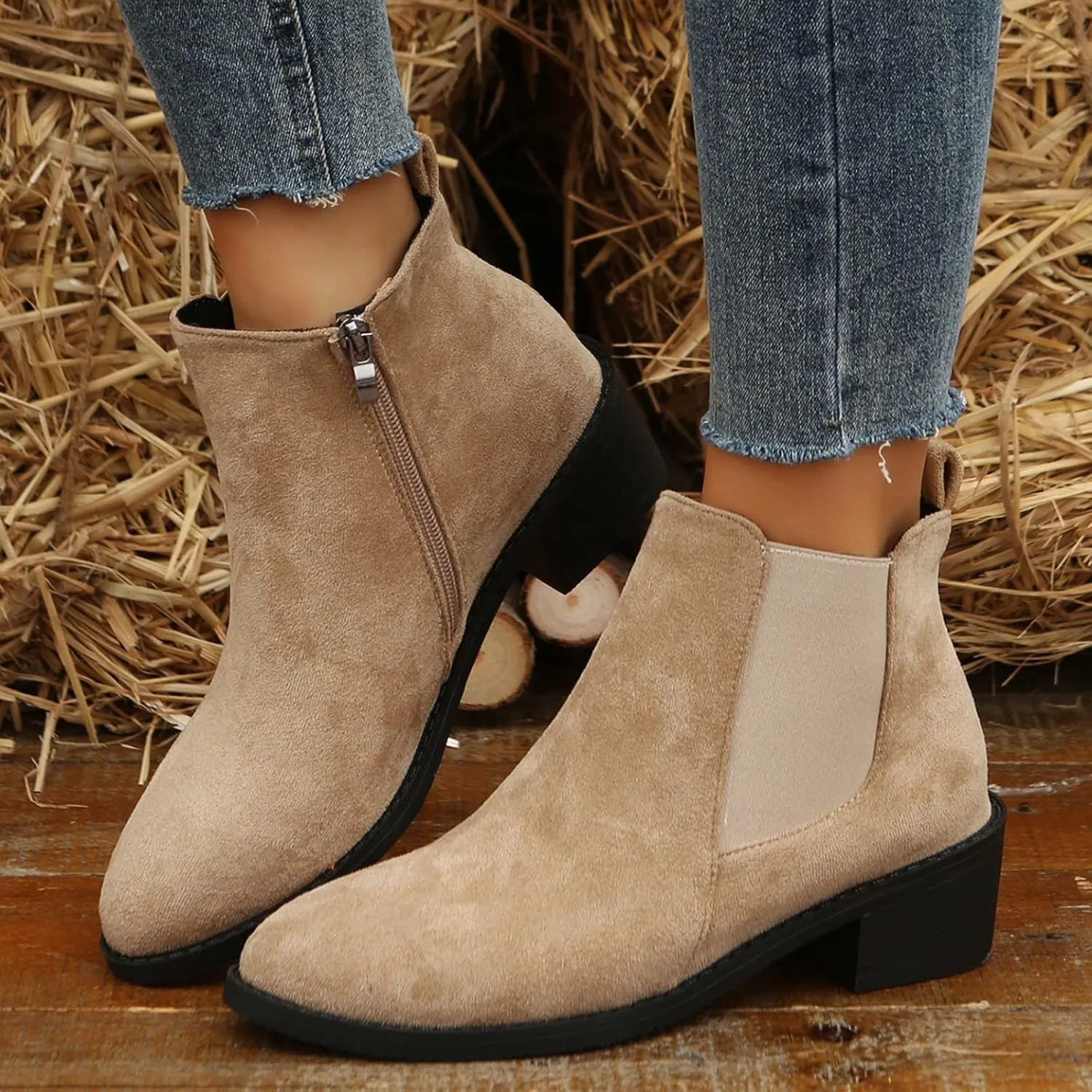 Womens Booties Low Heel Square Toe Ankle Boots Cowboy Boots for Women Mid Calf Womens Taupe Boots Womens Wide Width Booties and Ankle Boots Womens Wide Width Ankle Booties