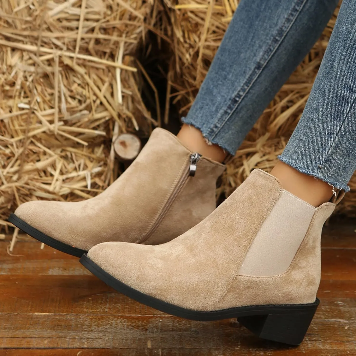 Womens Booties Low Heel Square Toe Ankle Boots Cowboy Boots for Women Mid Calf Womens Taupe Boots Womens Wide Width Booties and Ankle Boots Womens Wide Width Ankle Booties