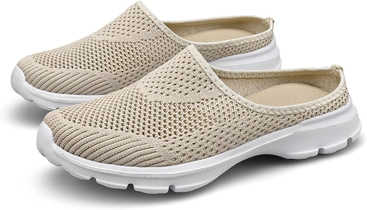 Womens Breathable Mesh Walking Mules Sneakers Open Back Slip On Shoes Knit Flats Lightweight Comfortable Backless Slip-on Mule Slippers Casual House Comfort Indoor Outdoor Anti-Skid Sole Clog