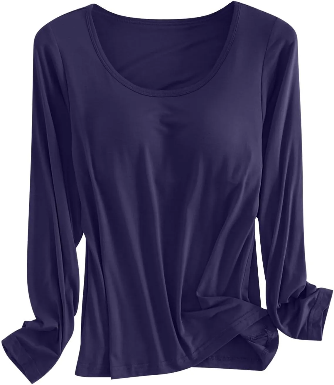Womens Built-in Bra T-Shirt Padded Solid Color Long Sleeve Built in Bra Underwear Shirt Modal Sports Bra Workout Tops