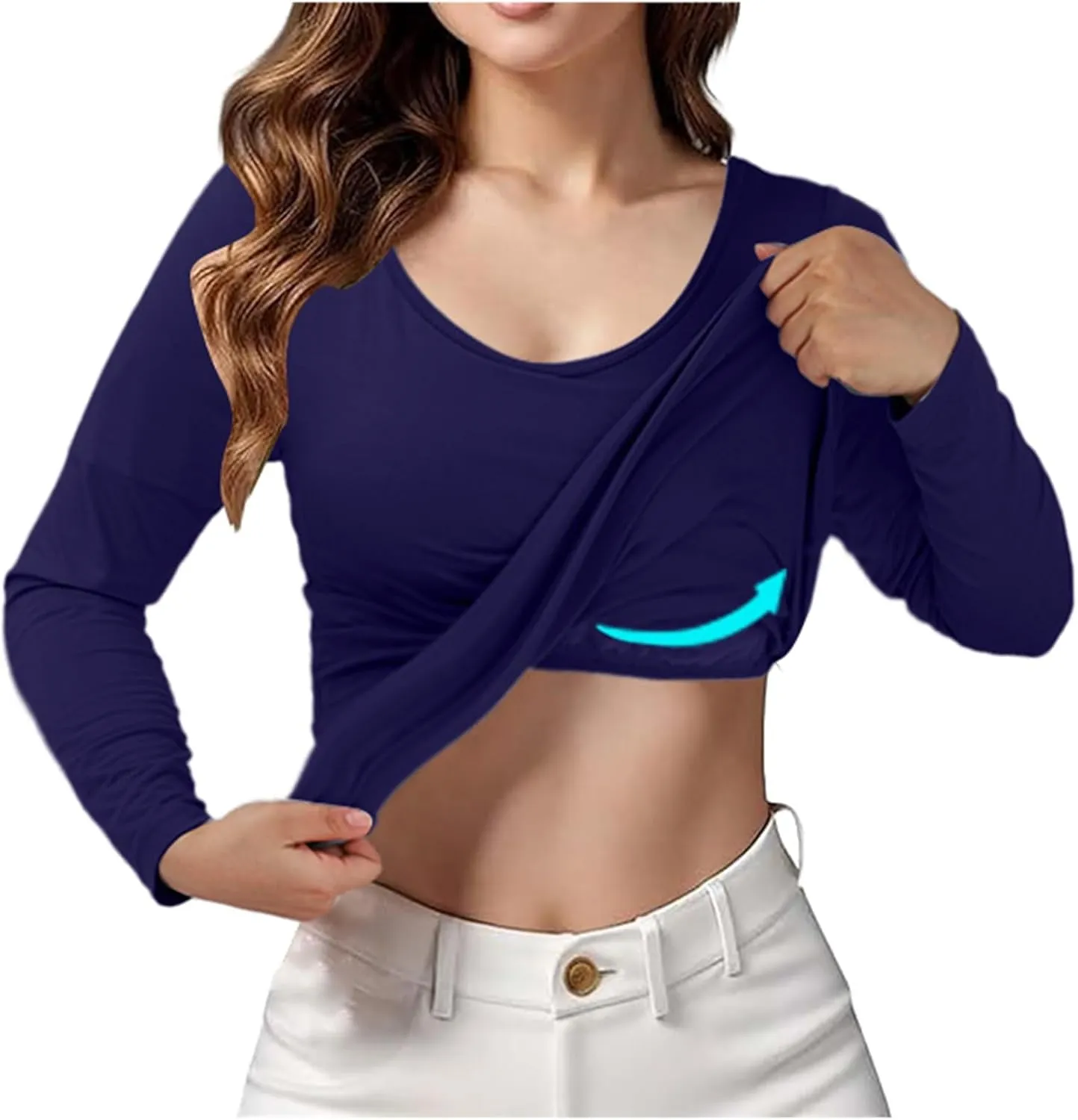 Womens Built-in Bra T-Shirt Padded Solid Color Long Sleeve Built in Bra Underwear Shirt Modal Sports Bra Workout Tops