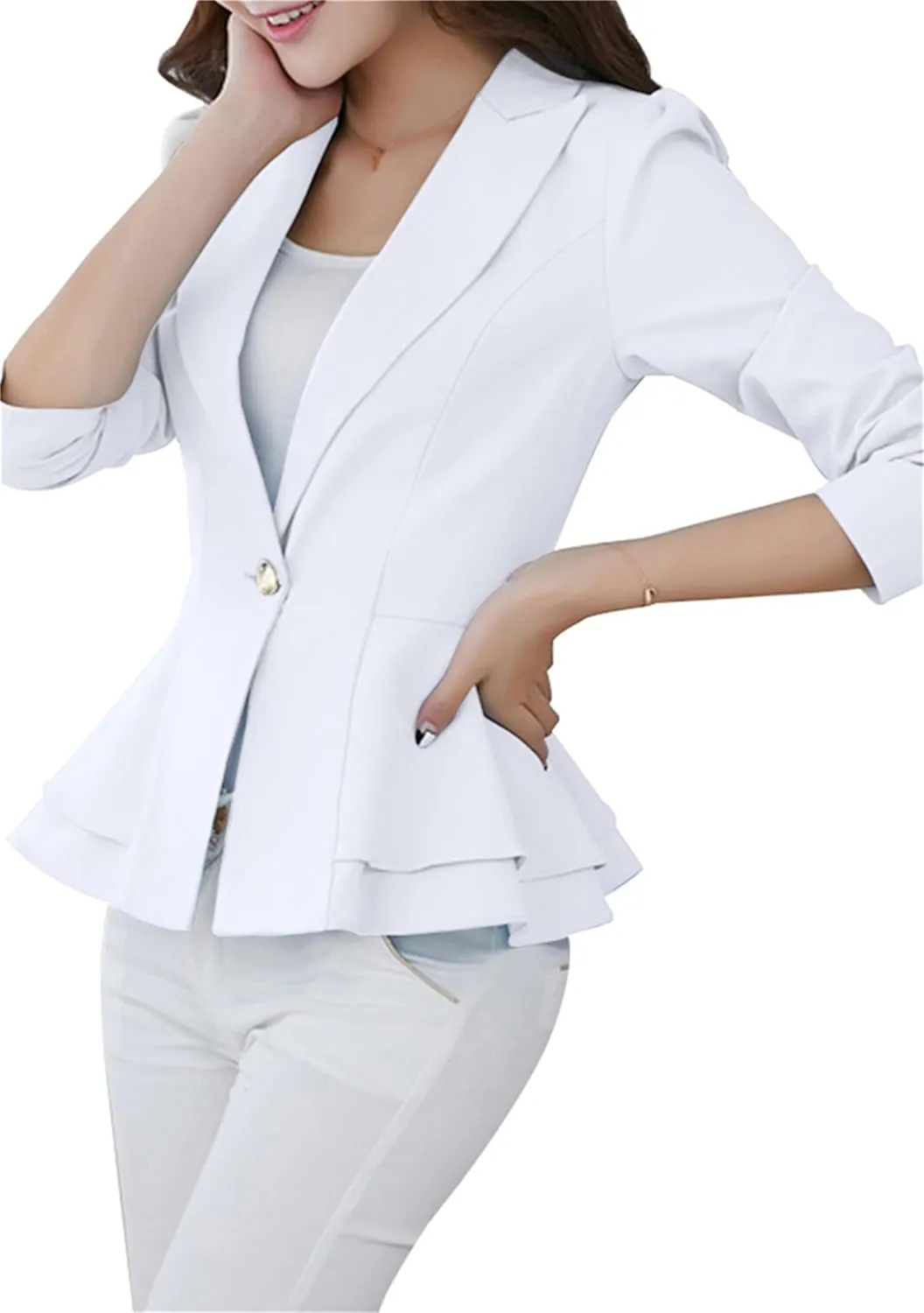 Women's Casual Petite Blazers Long Sleeve Solid Color T-Shirt Suit Office Elegant Blazers