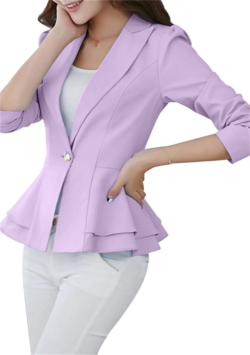 Women's Casual Petite Blazers Long Sleeve Solid Color T-Shirt Suit Office Elegant Blazers