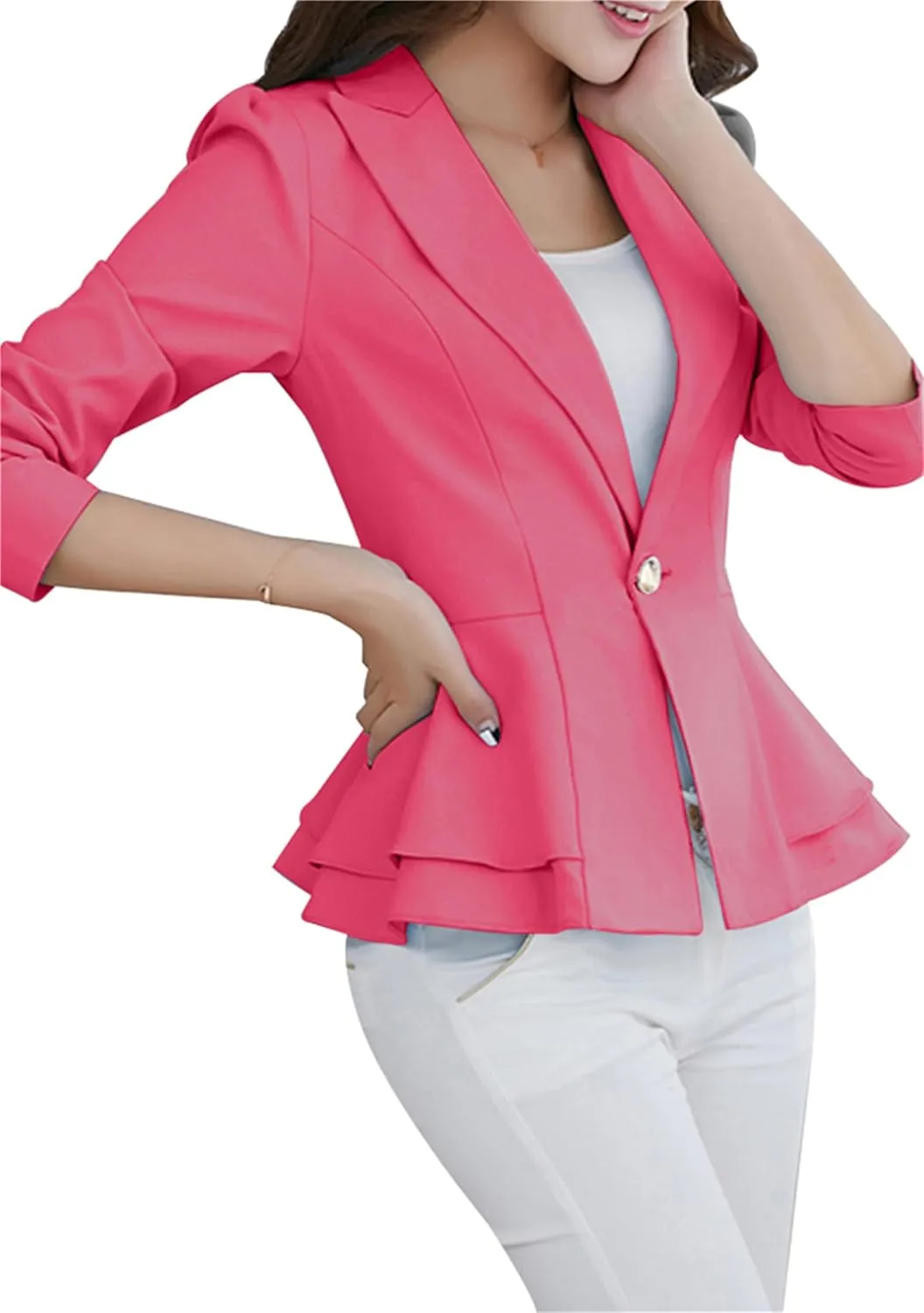 Women's Casual Petite Blazers Long Sleeve Solid Color T-Shirt Suit Office Elegant Blazers
