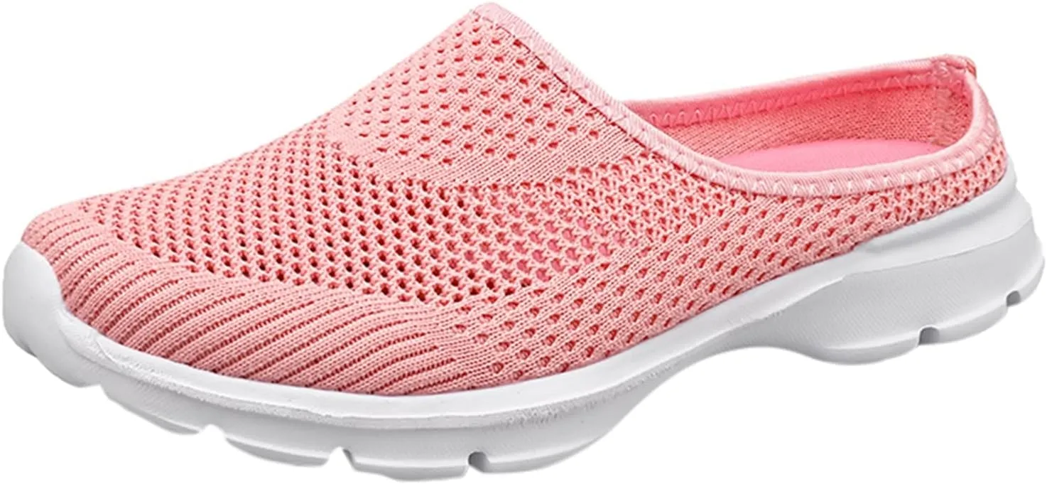 Women's Casual Slip on Half Shoes Breathable Arch Support Walking Mules Shoes Open Back Slip on Flats Non-Slip Sneakers Sandals