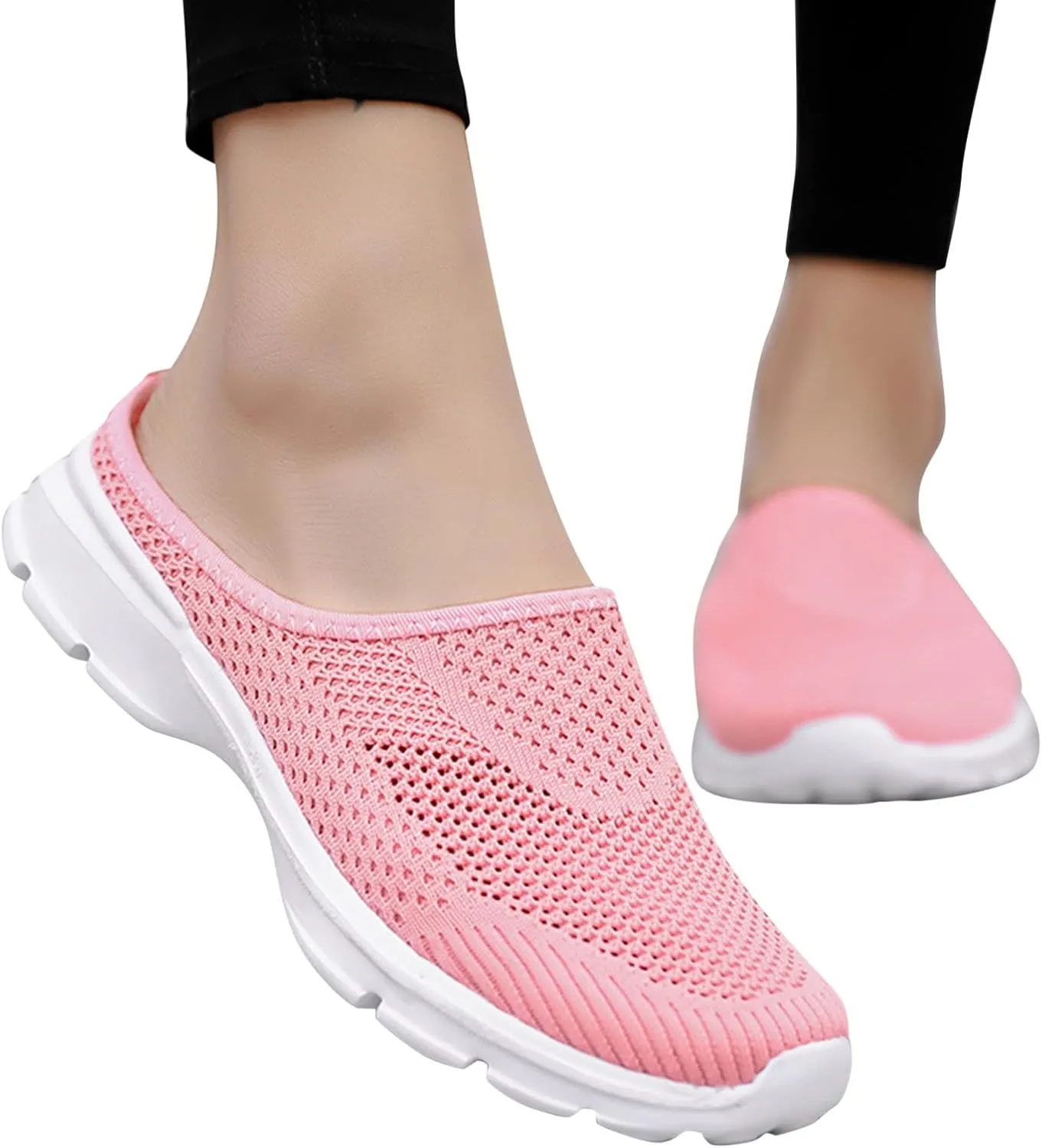Women's Casual Slip on Half Shoes Breathable Arch Support Walking Mules Shoes Open Back Slip on Flats Non-Slip Sneakers Sandals