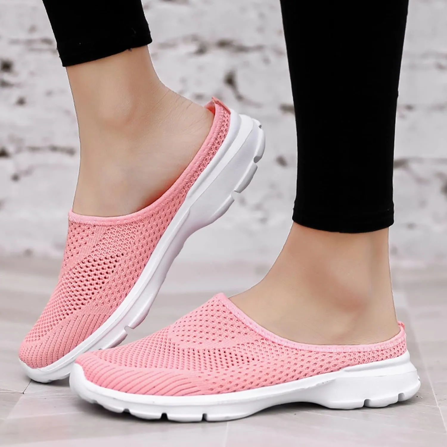 Women's Casual Slip on Half Shoes Breathable Arch Support Walking Mules Shoes Open Back Slip on Flats Non-Slip Sneakers Sandals