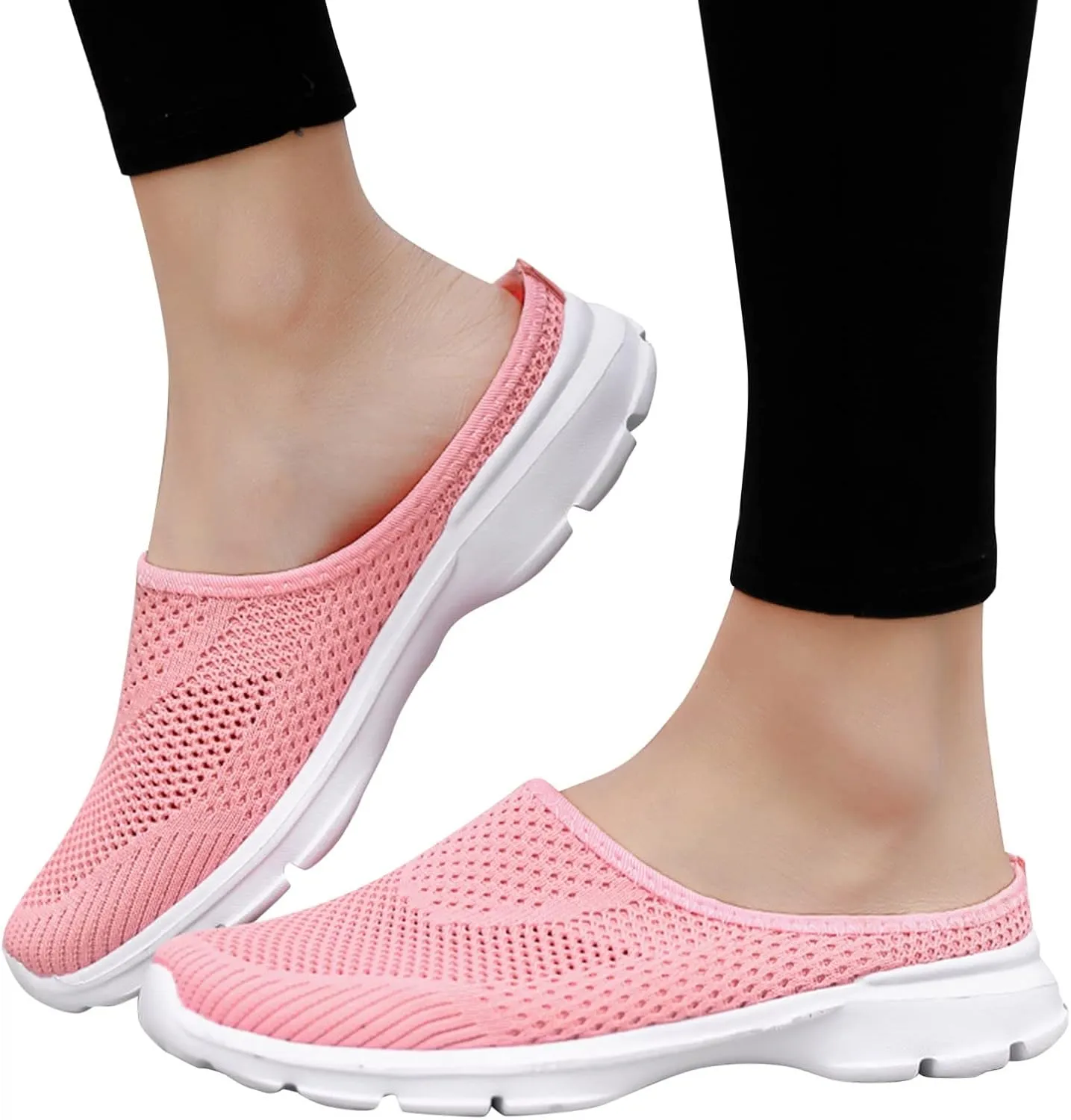 Women's Casual Slip on Half Shoes Breathable Arch Support Walking Mules Shoes Open Back Slip on Flats Non-Slip Sneakers Sandals