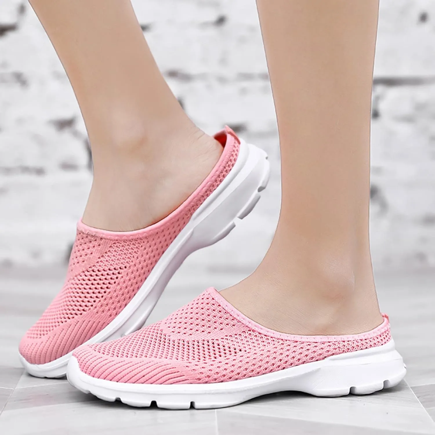 Women's Casual Slip on Half Shoes Breathable Arch Support Walking Mules Shoes Open Back Slip on Flats Non-Slip Sneakers Sandals