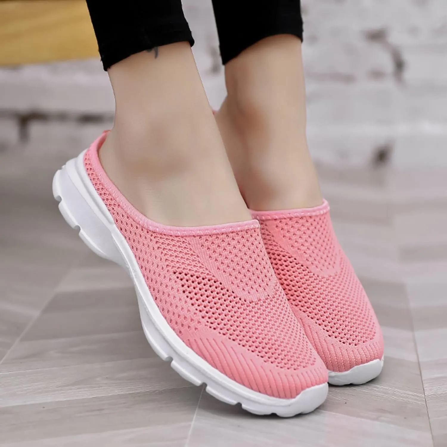 Women's Casual Slip on Half Shoes Breathable Arch Support Walking Mules Shoes Open Back Slip on Flats Non-Slip Sneakers Sandals
