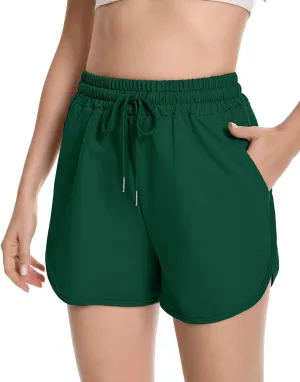 Womens Casual Sweat Shorts Curvy Hem Summer Cotton Lounge Shorts Drawstring Jersey Athletic Workout Shorts with Pockets