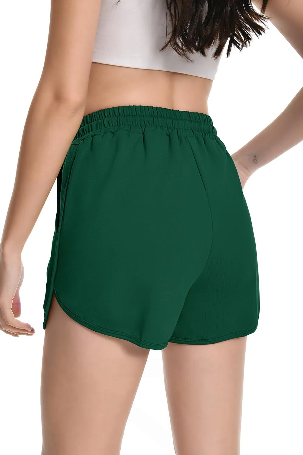 Womens Casual Sweat Shorts Curvy Hem Summer Cotton Lounge Shorts Drawstring Jersey Athletic Workout Shorts with Pockets