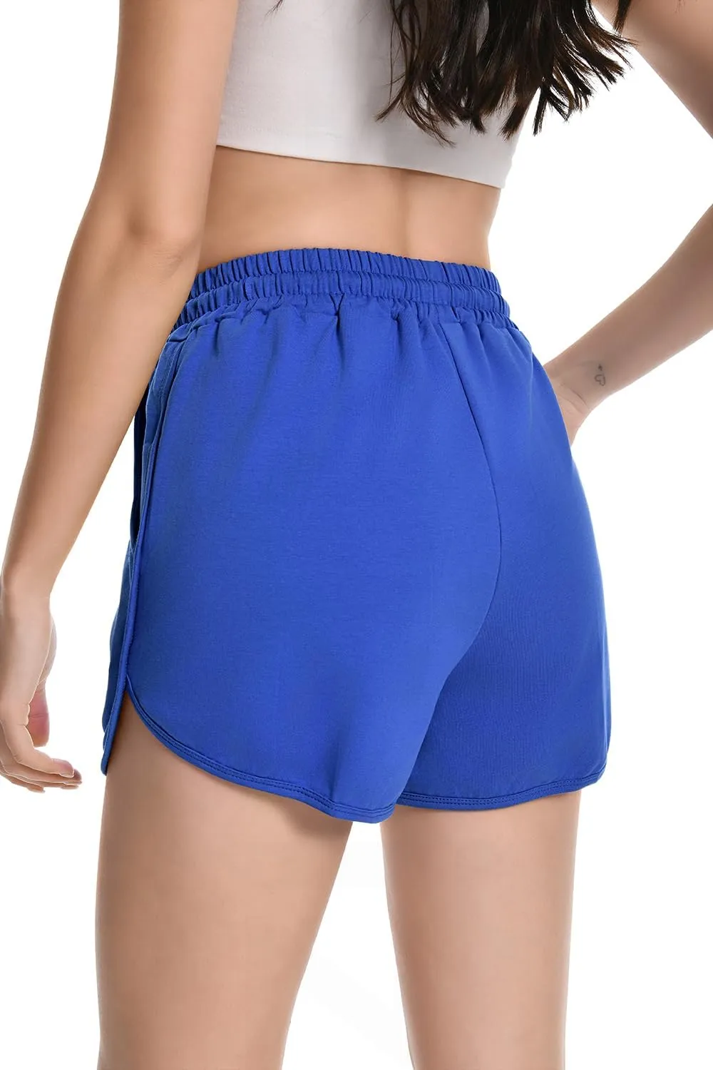 Womens Casual Sweat Shorts Curvy Hem Summer Cotton Lounge Shorts Drawstring Jersey Athletic Workout Shorts with Pockets