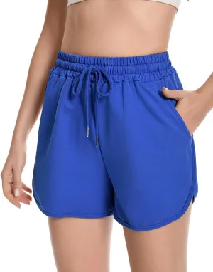 Womens Casual Sweat Shorts Curvy Hem Summer Cotton Lounge Shorts Drawstring Jersey Athletic Workout Shorts with Pockets