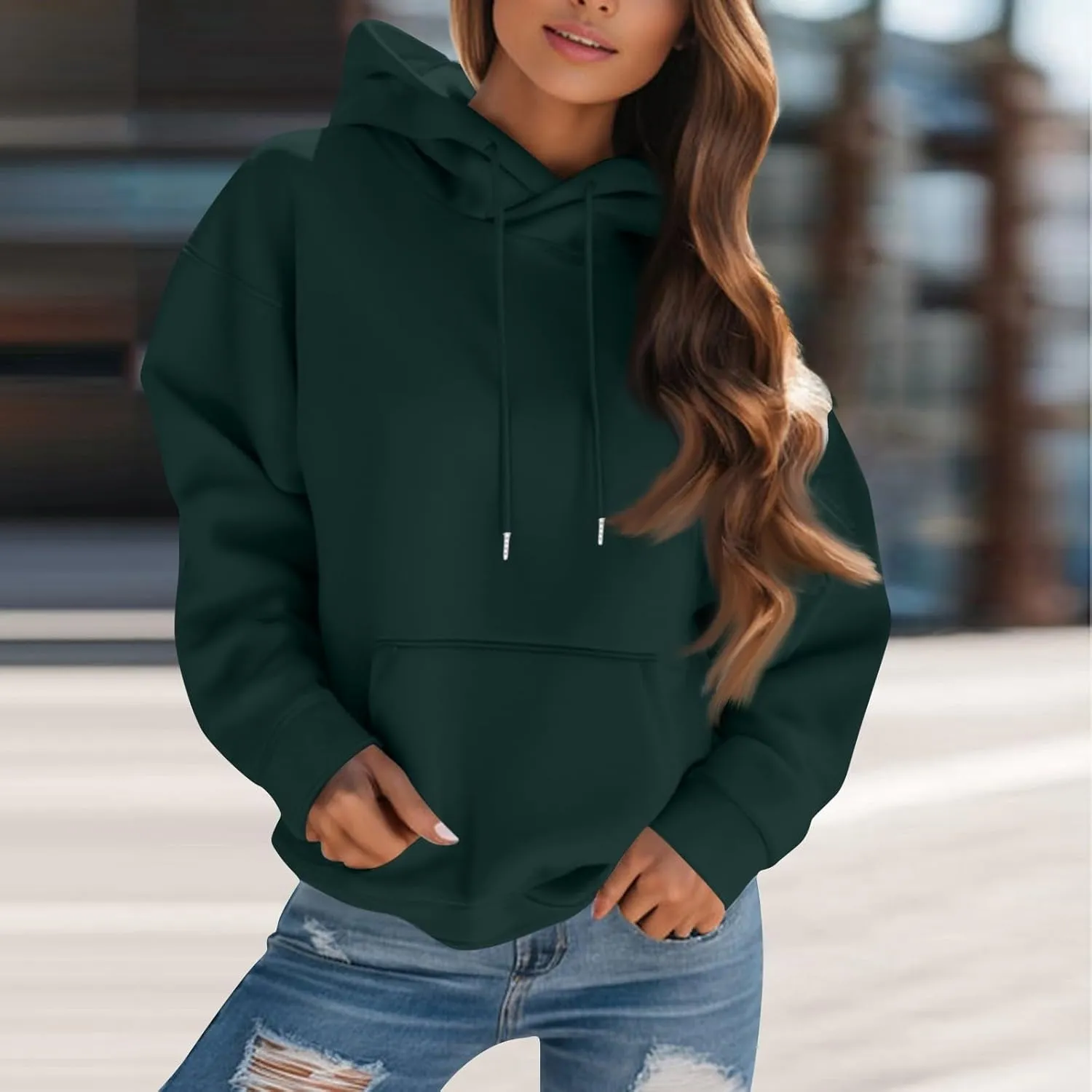 Womens Hoodies Oversized Fleece Hooded Sweatshirt Lightweight Drop Shoulder Trendy Y2K Hoodie Pullover with Pockets