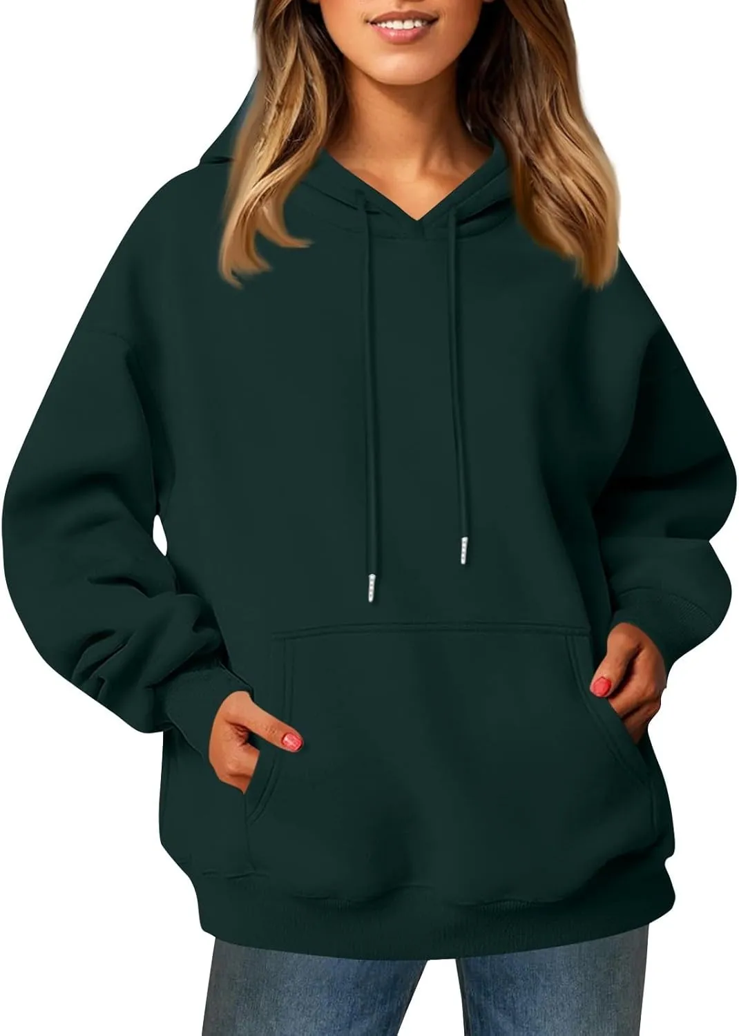 Womens Hoodies Oversized Fleece Hooded Sweatshirt Lightweight Drop Shoulder Trendy Y2K Hoodie Pullover with Pockets