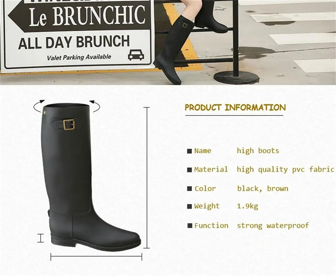 Women's Lady Rain Boots High Tube Warm Water Shoes Waterproof Rubber Shoes Frosted Rain Boots