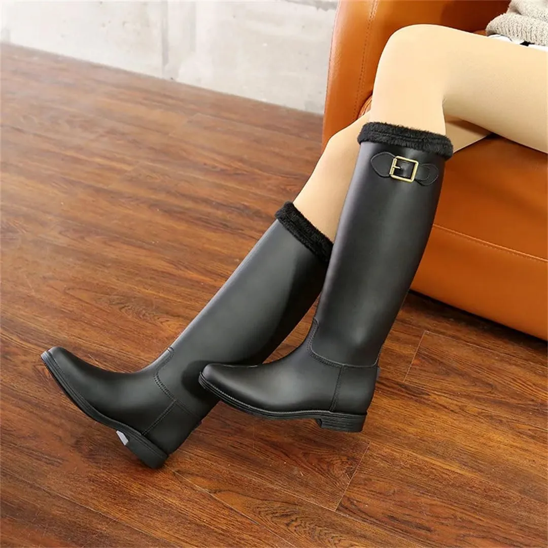 Women's Lady Rain Boots High Tube Warm Water Shoes Waterproof Rubber Shoes Frosted Rain Boots