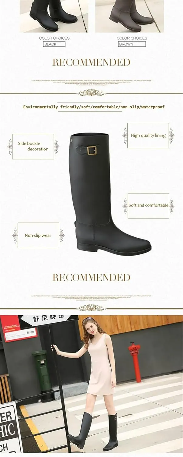 Women's Lady Rain Boots High Tube Warm Water Shoes Waterproof Rubber Shoes Frosted Rain Boots