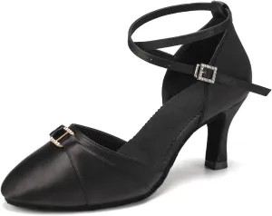 Women's Latin Ballroom Dance Shoes Closed Toe Smooth Salsa Performance Social Dance Practice Shoes