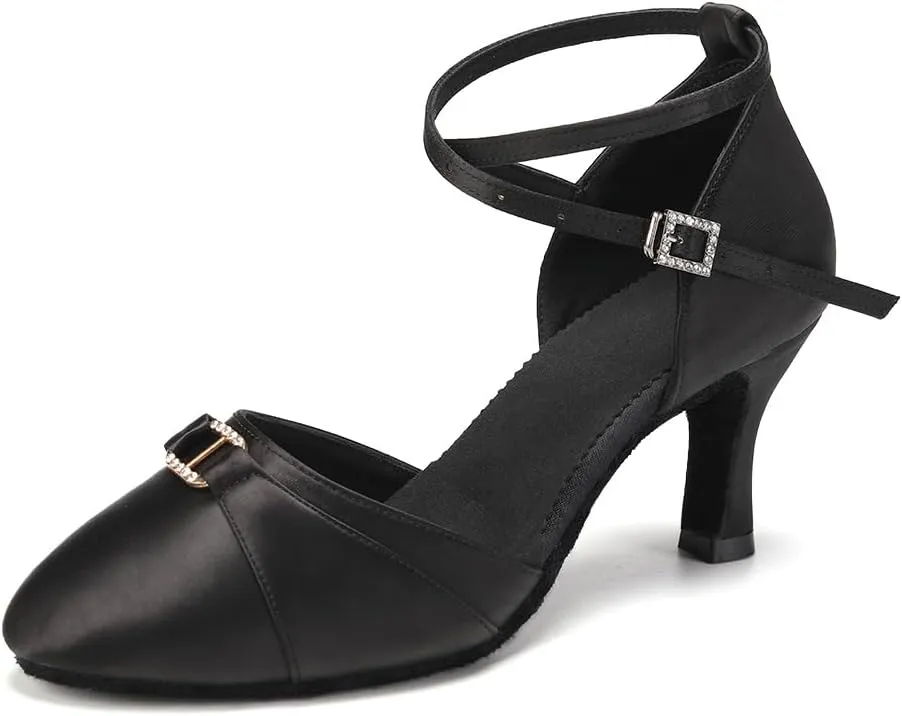 Women's Latin Ballroom Dance Shoes Closed Toe Smooth Salsa Performance Social Dance Practice Shoes
