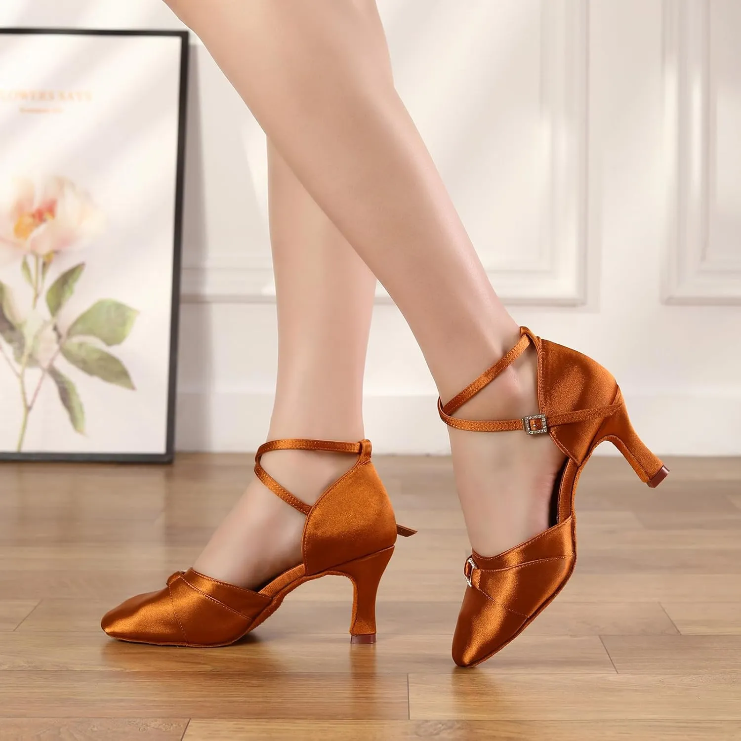 Women's Latin Ballroom Dance Shoes Closed Toe Smooth Salsa Performance Social Dance Practice Shoes