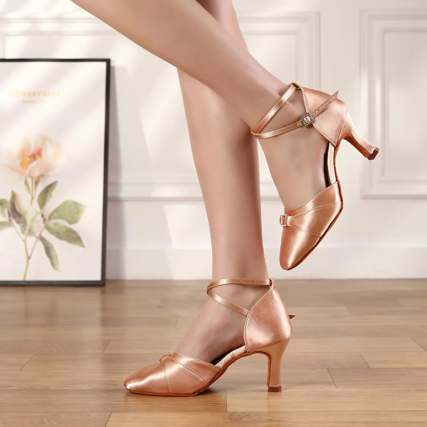 Women's Latin Ballroom Dance Shoes Closed Toe Smooth Salsa Performance Social Dance Practice Shoes