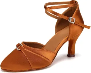 Women's Latin Ballroom Dance Shoes Closed Toe Smooth Salsa Performance Social Dance Practice Shoes