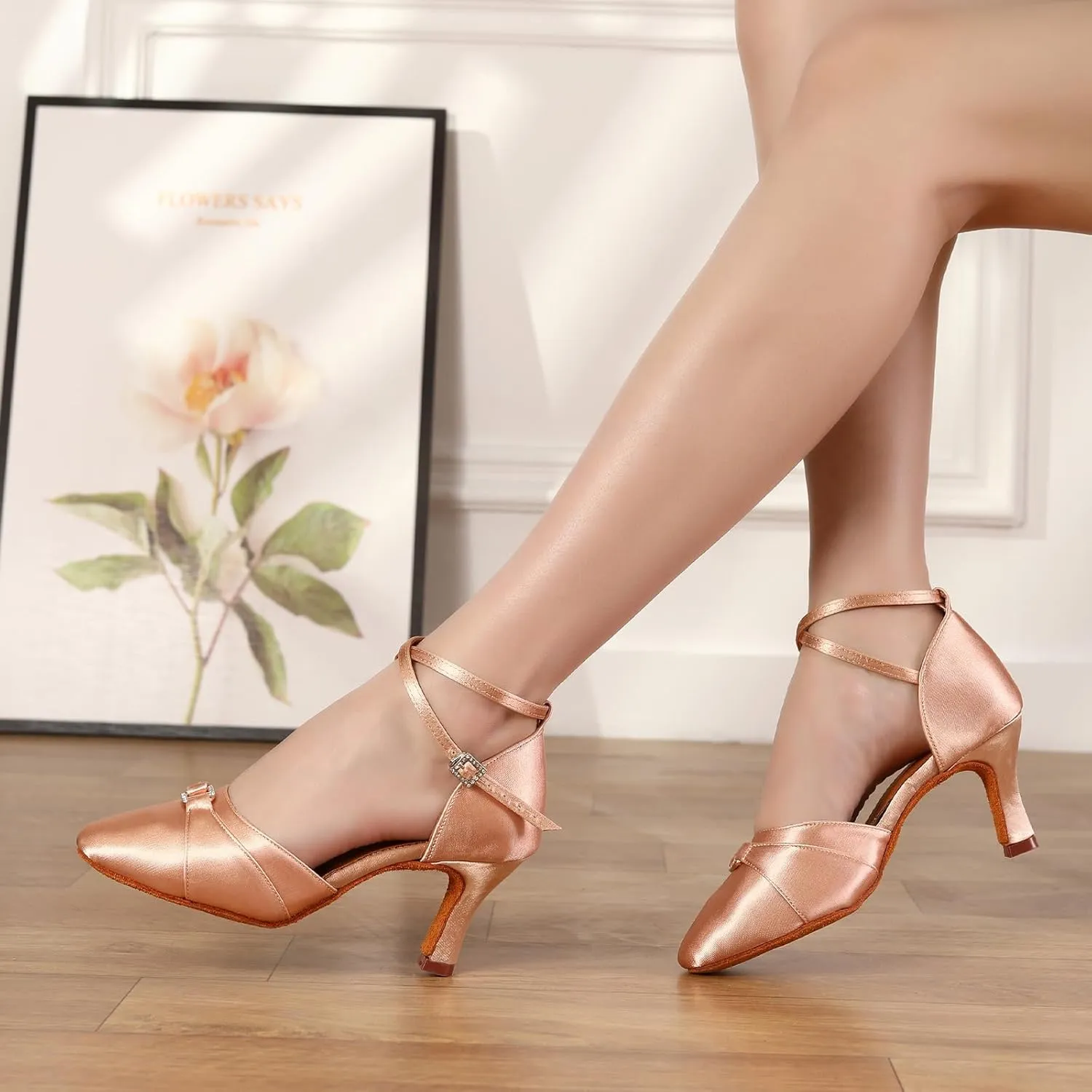 Women's Latin Ballroom Dance Shoes Closed Toe Smooth Salsa Performance Social Dance Practice Shoes