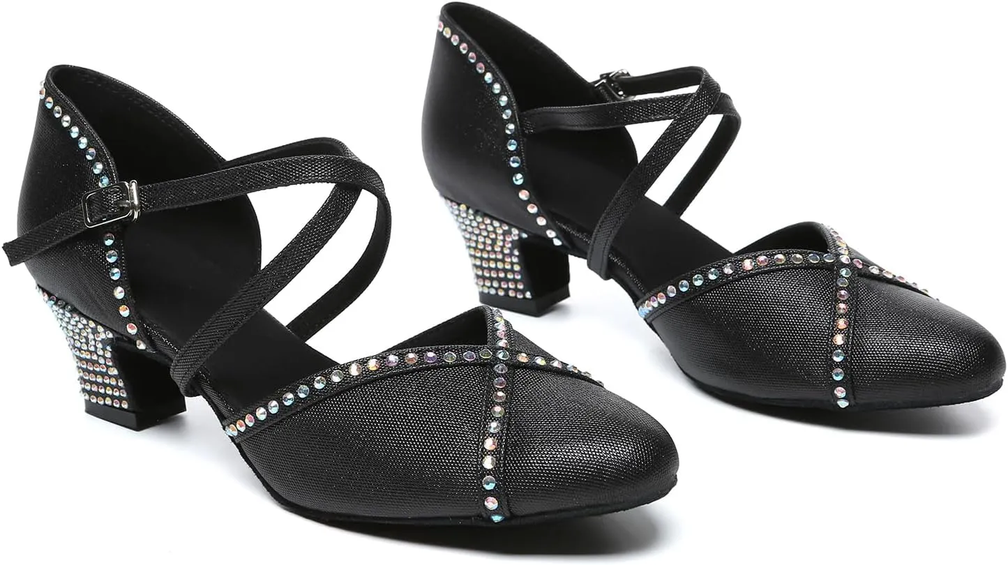 Women's Latin Dance Shoes Closed Toe Salsa Tango Ballroom Performance Practice Dancing Shoes,YC-L631-Suede Sole-1.75heel