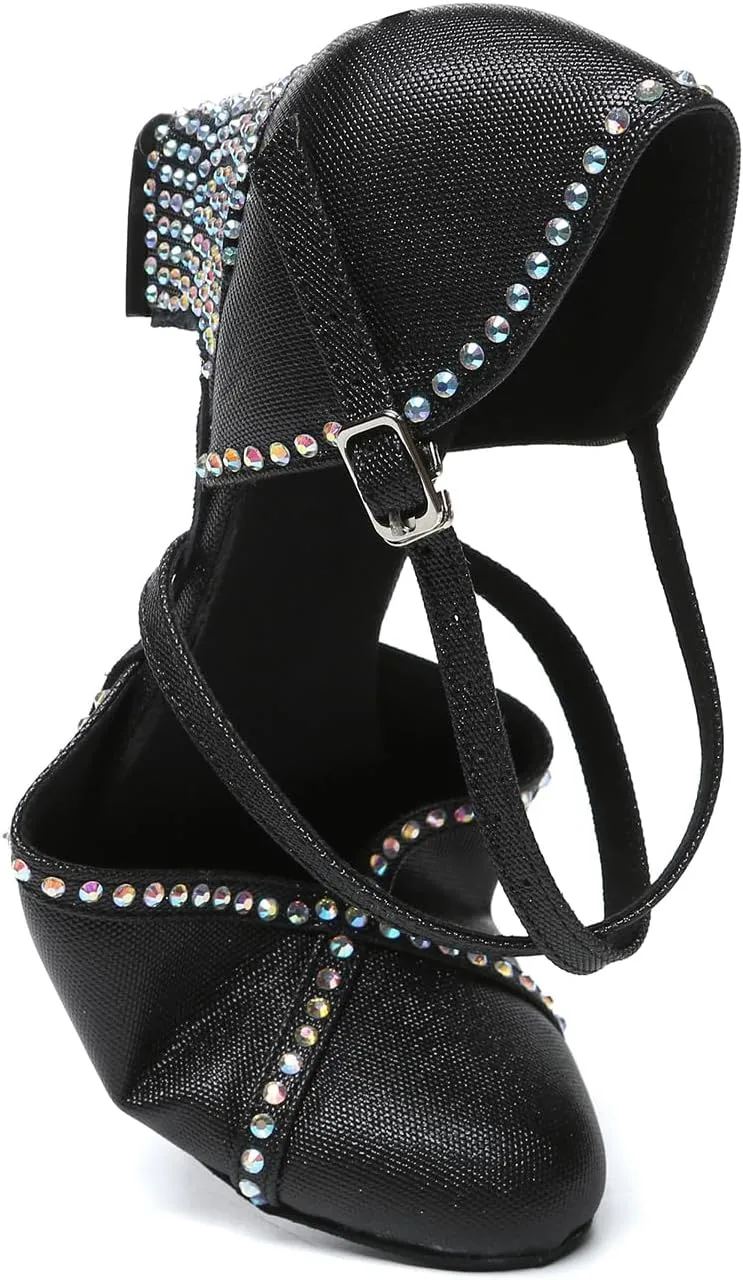 Women's Latin Dance Shoes Closed Toe Salsa Tango Ballroom Performance Practice Dancing Shoes,YC-L631-Suede Sole-1.75heel